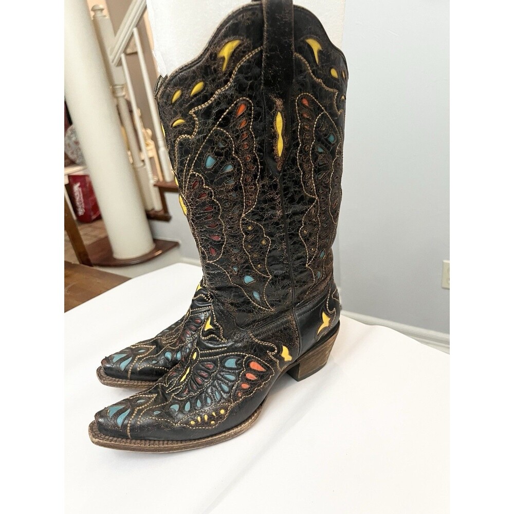 Corral Butterfly Inlay Boots 10M Brown Distressed Leather Sniptoe A1928 $299